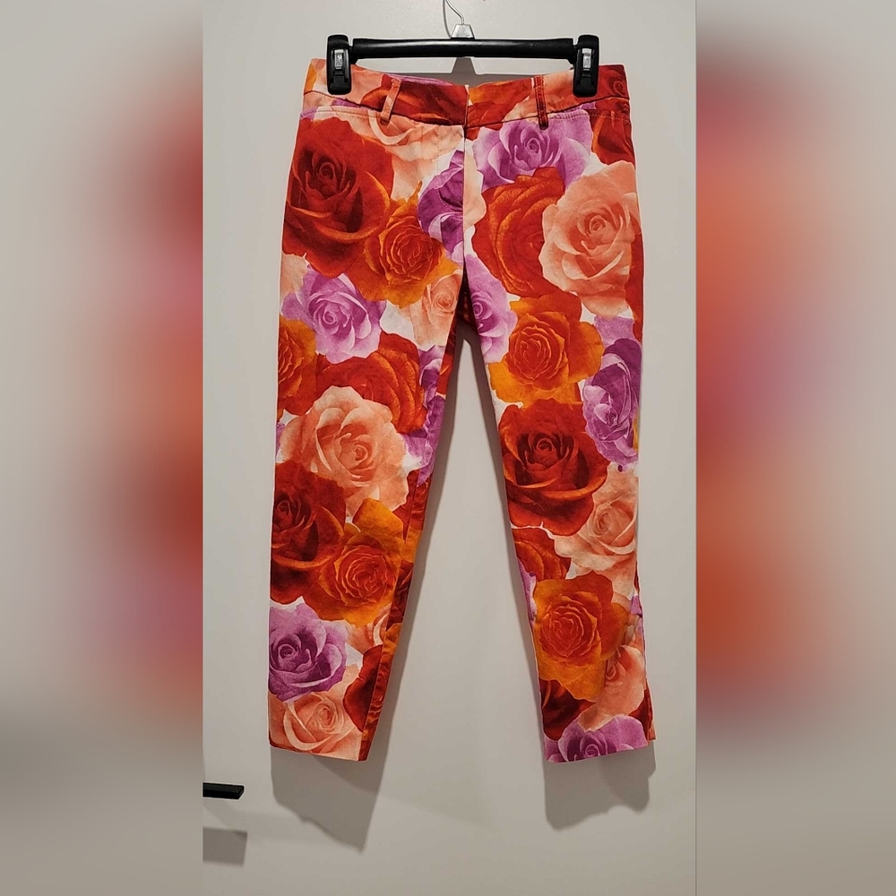 New York & Company Floral Ankle Pants - Red, Pink, Purple